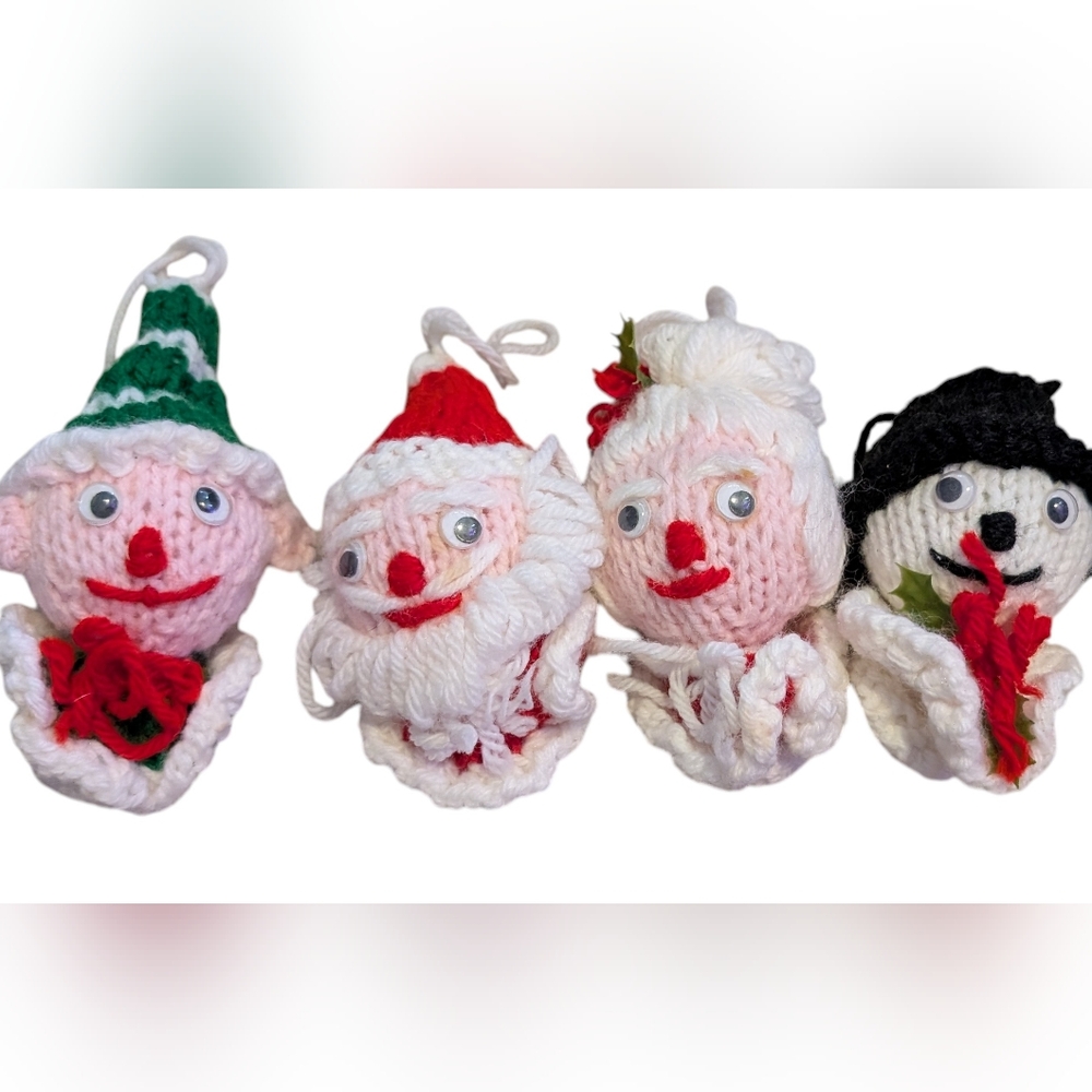 Vintage Handmade‎ Crochet Christmas Ornaments Set Of 4 Santa